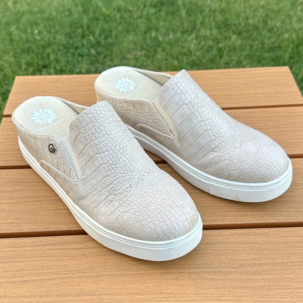 Yellow Box-Meredith Croc-Embossed Slip on Mules EUC